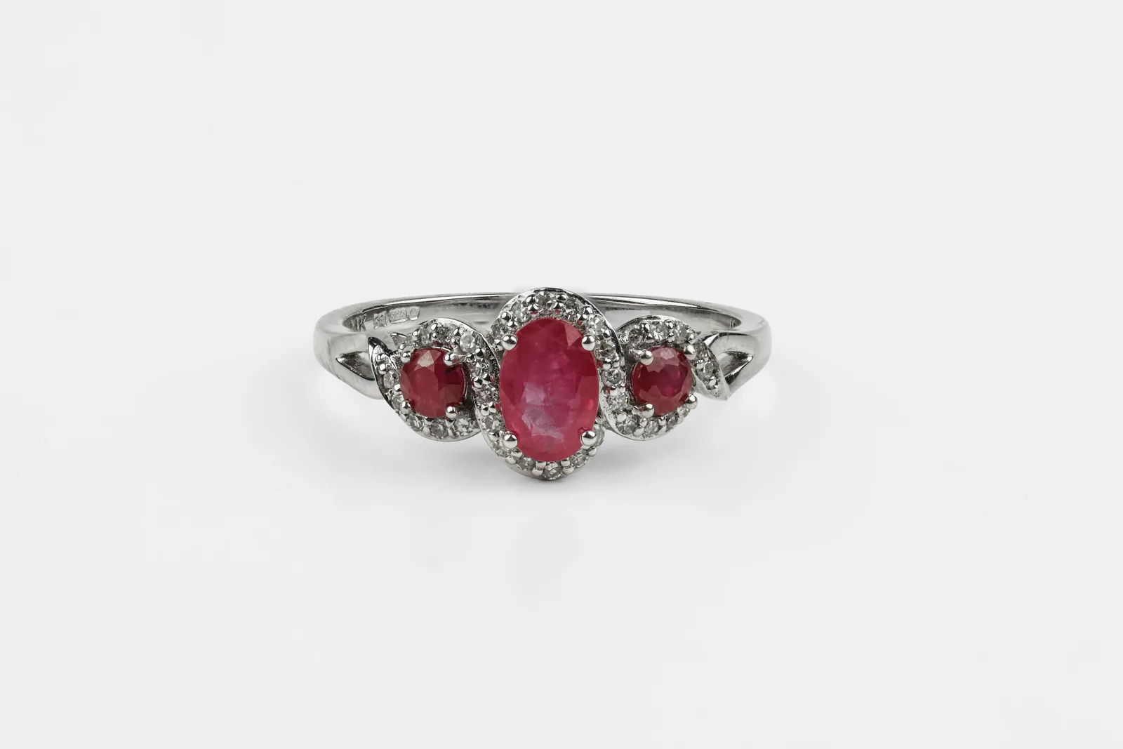 Ruby Trilogy Ring in 14ct White Gold