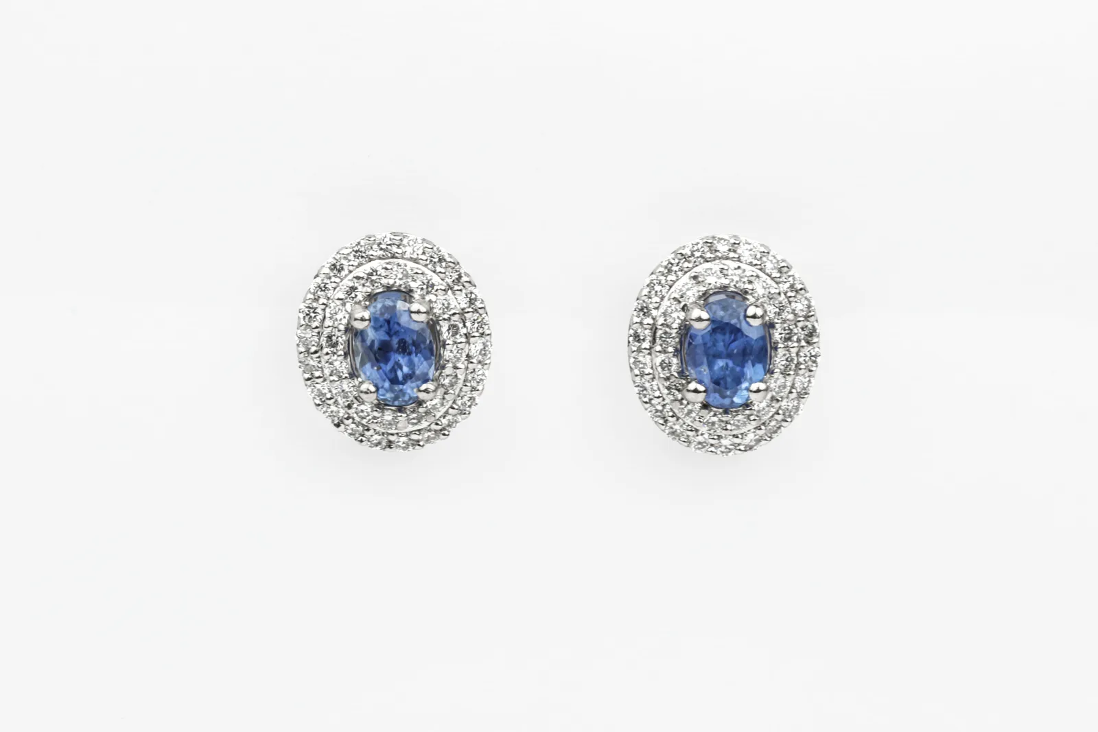 Sapphire Halo Earrings in Platinum