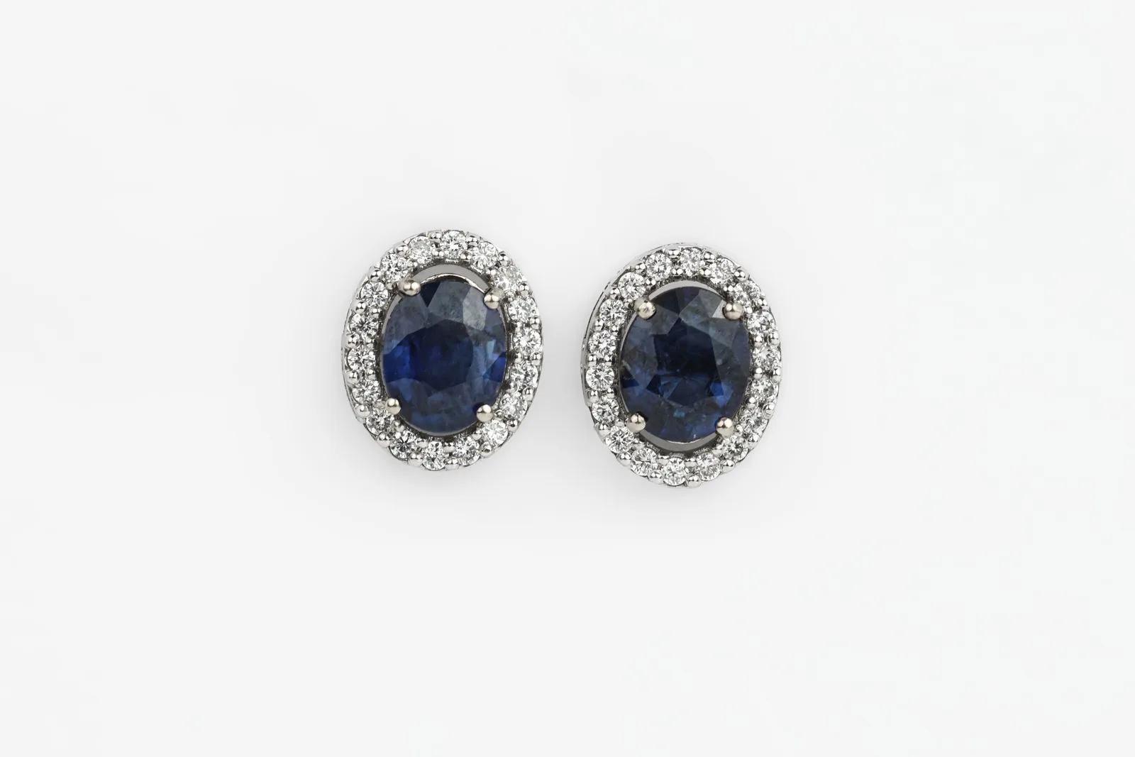 Sapphire Stud Halo Earrings in 18ct White Gold