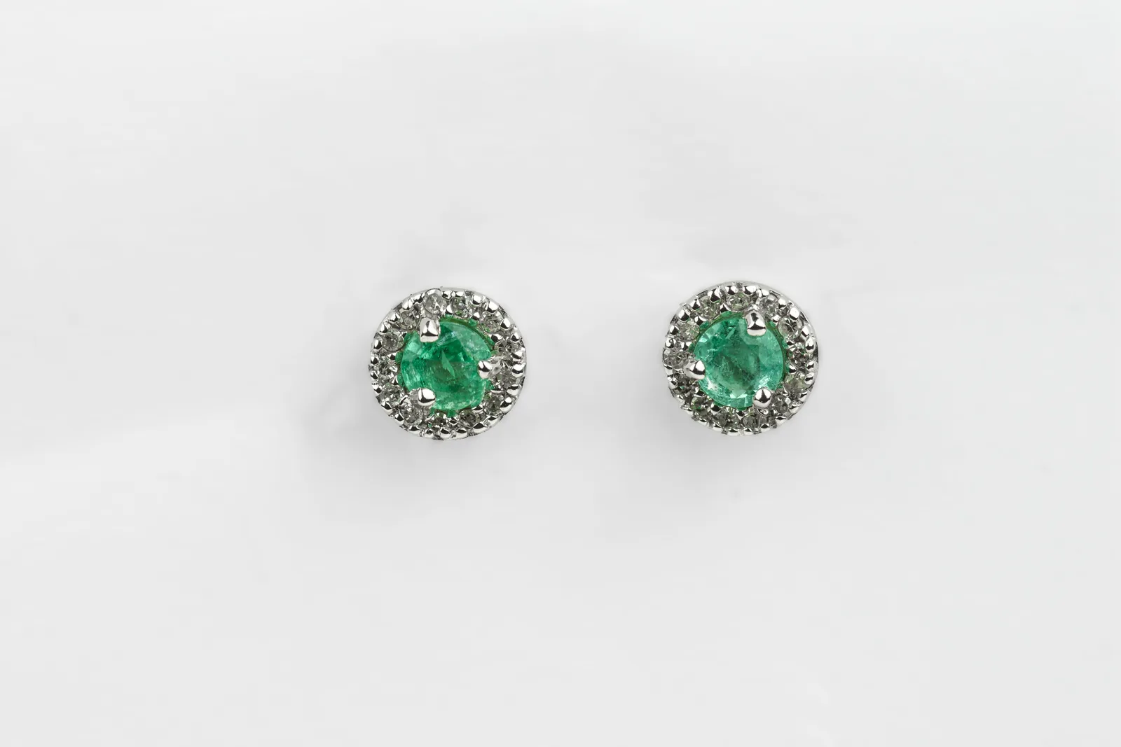 Emerald Halo Stud Earrings in 9ct White Gold