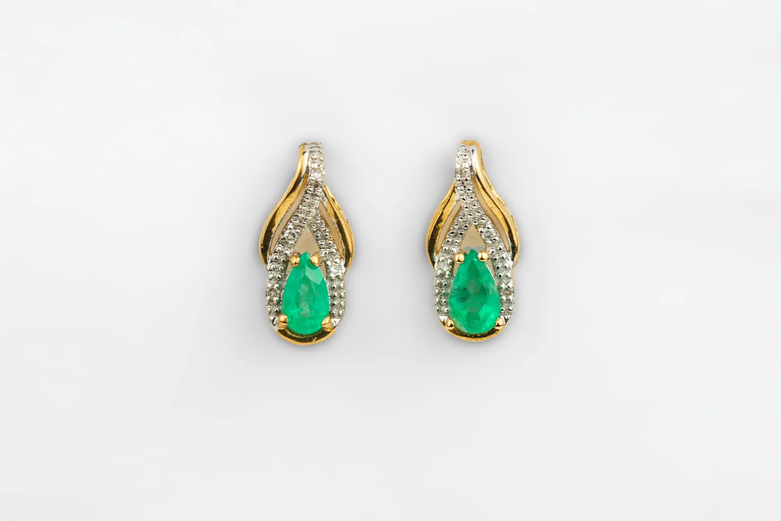 Emerald Stud Contemporary Earrings in 9ct Yellow Gold