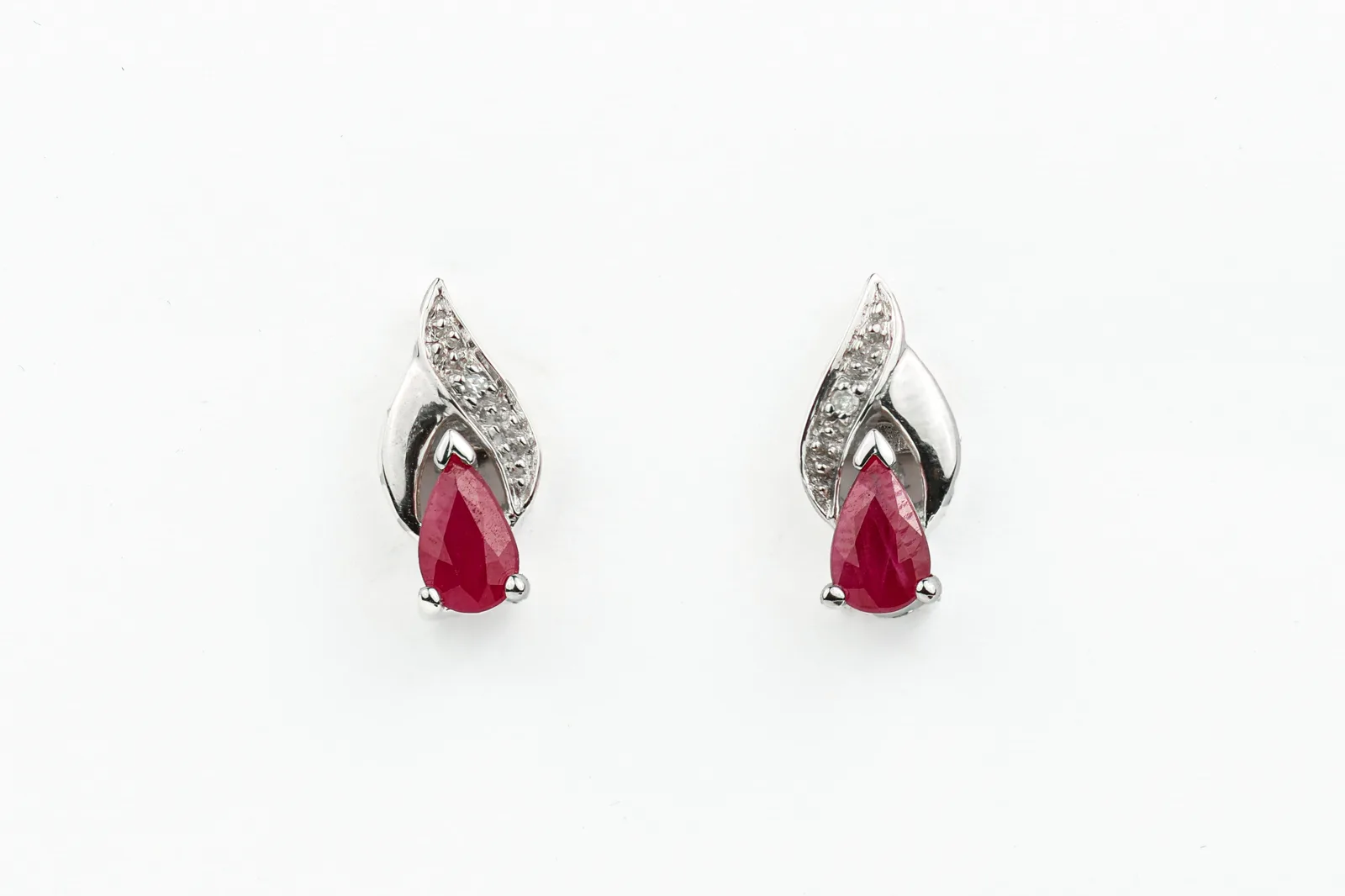 Ruby Stud Pear Drop Earrings in 9ct White Gold