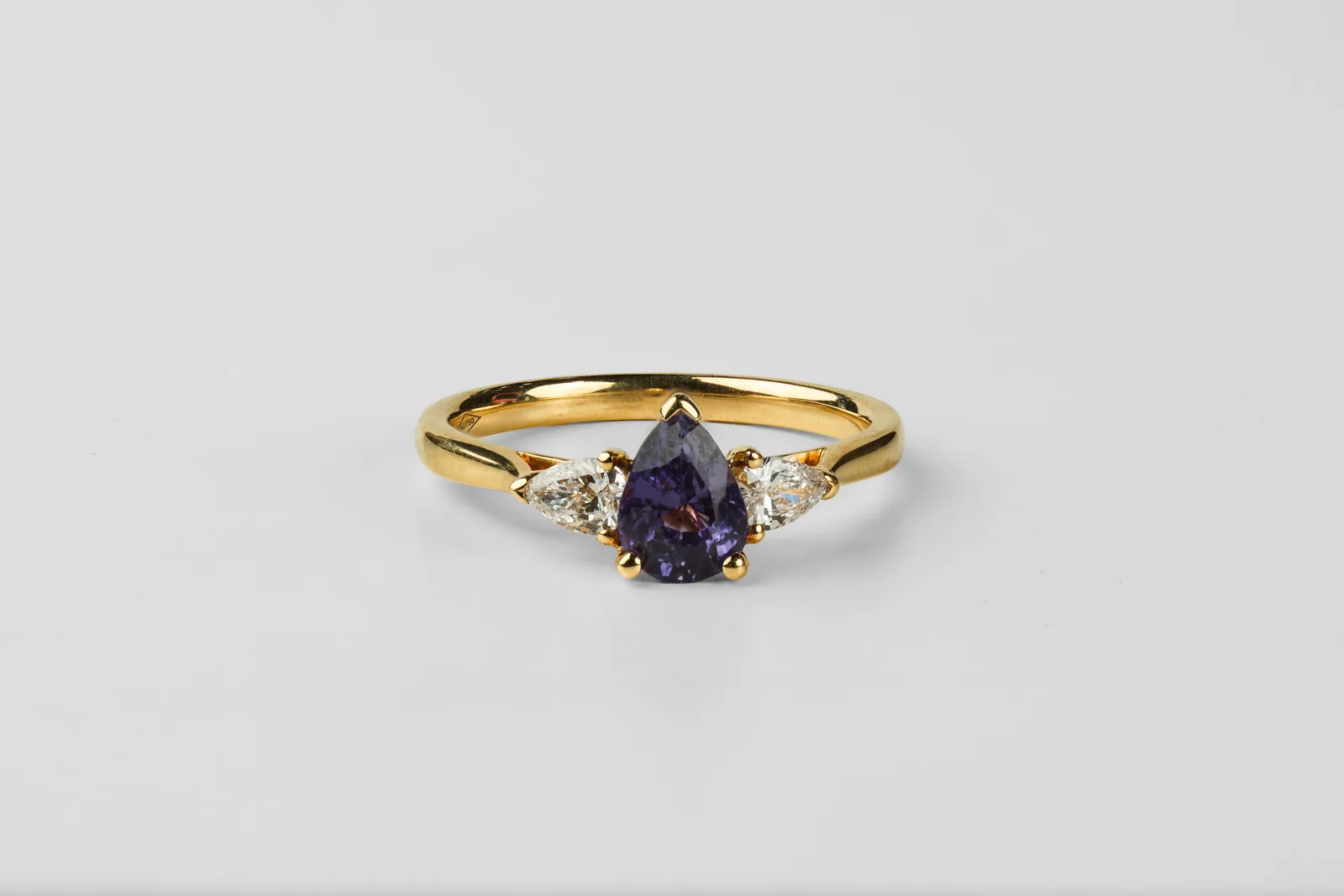 Purple Diamond Trilogy Ring in 18ct Yellow Gold