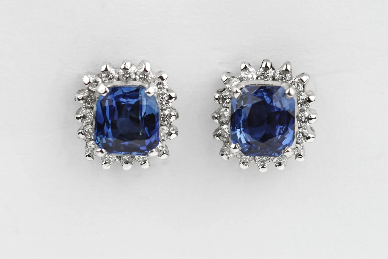 Sapphire Halo Stud Earrings in 18ct White Gold