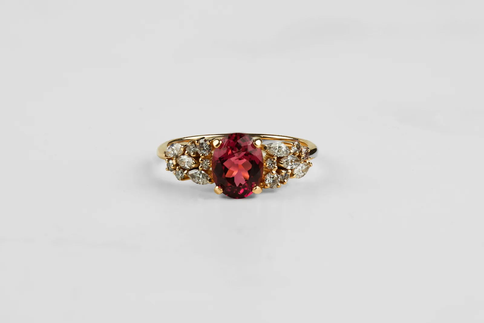 Pink Tourmaline Halo Ring in 18ct Yellow Gold