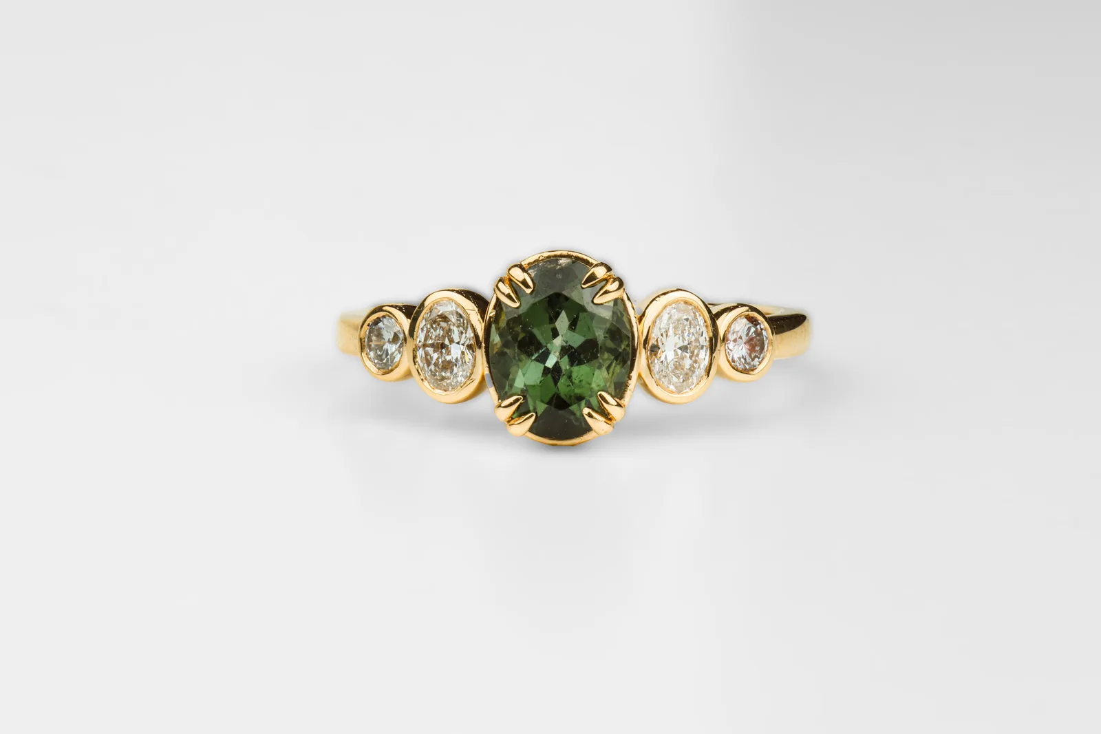 Green Tourmaline Contemporary Ring in 18ct Yellow Gold