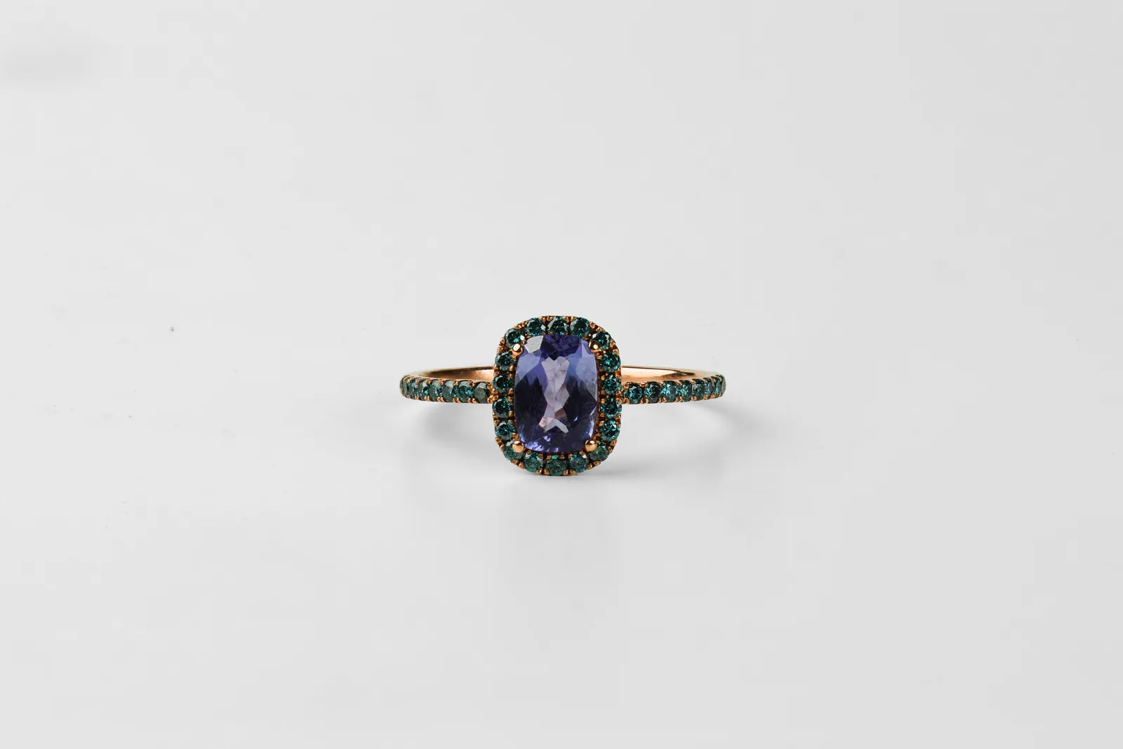 Tanzanite Halo Ring in 9ct Rose Gold