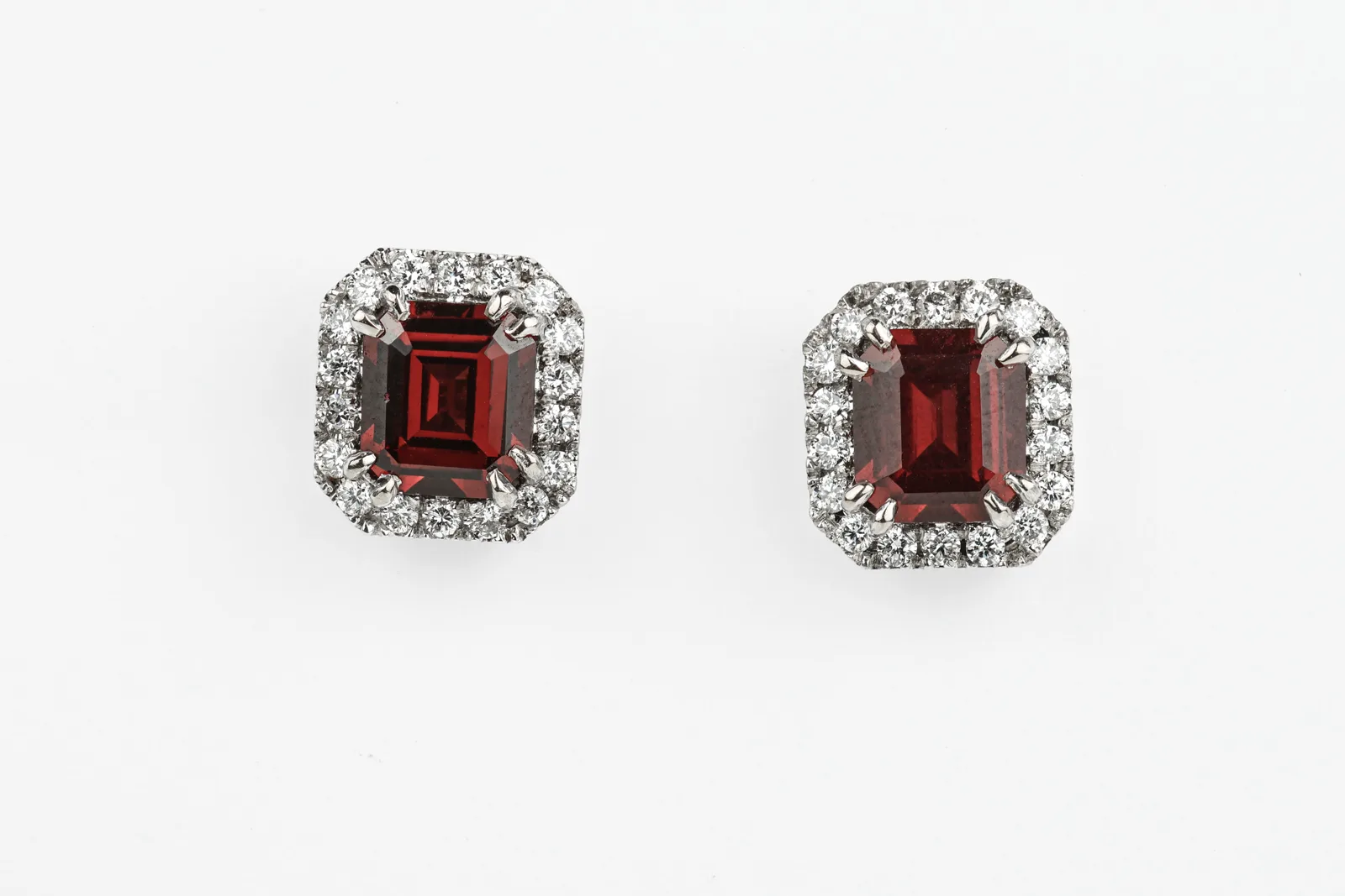 Rhodalite Halo Stud Earrings in 18ct White Gold