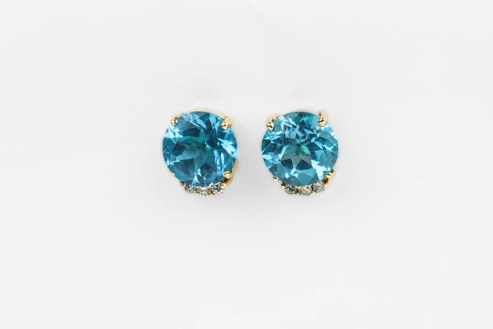 Blue Topaz Stud Solitaire Earrings in 9ct Yellow Gold