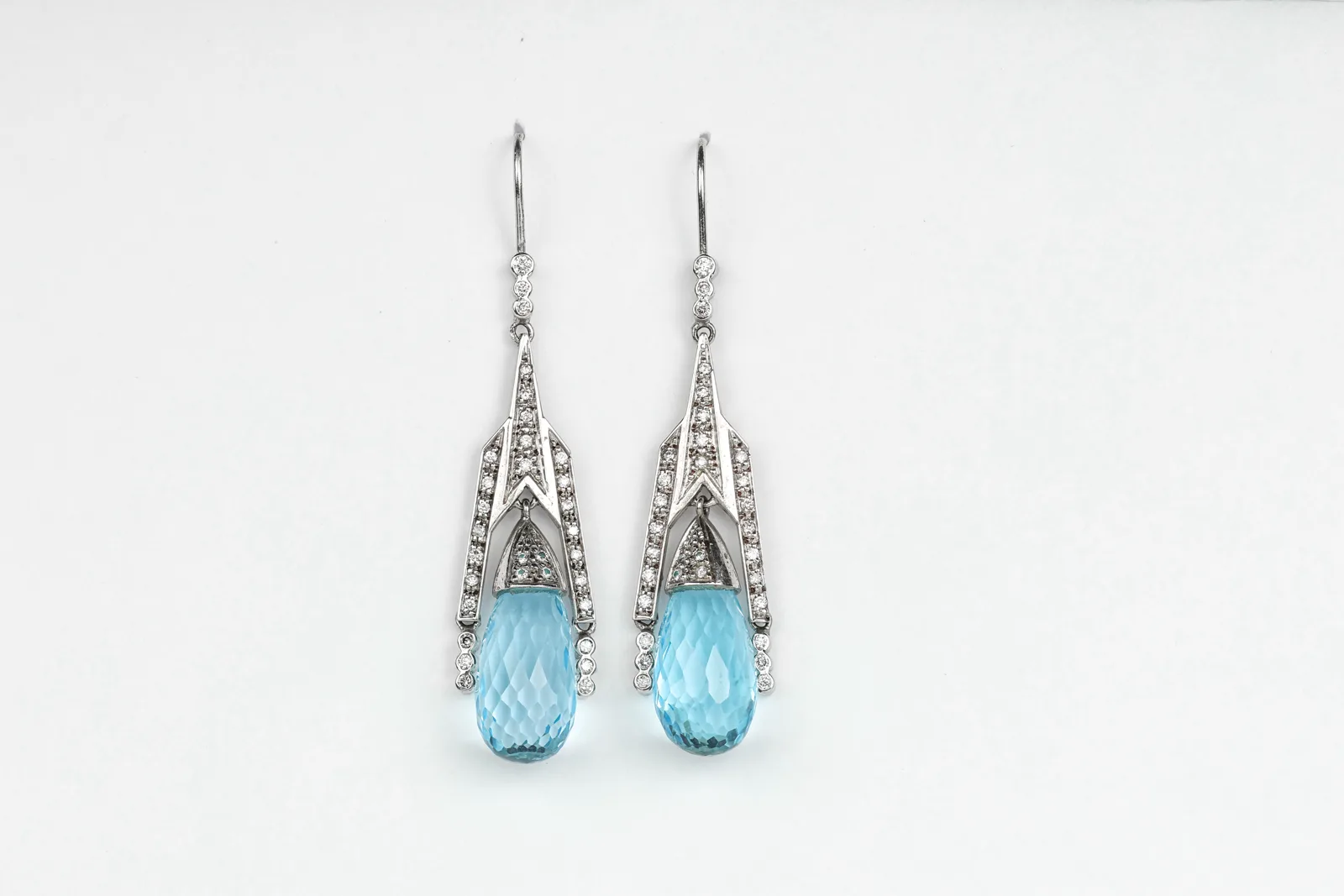 Topaz Drop Art Deco Earrings in 9ct White Gold