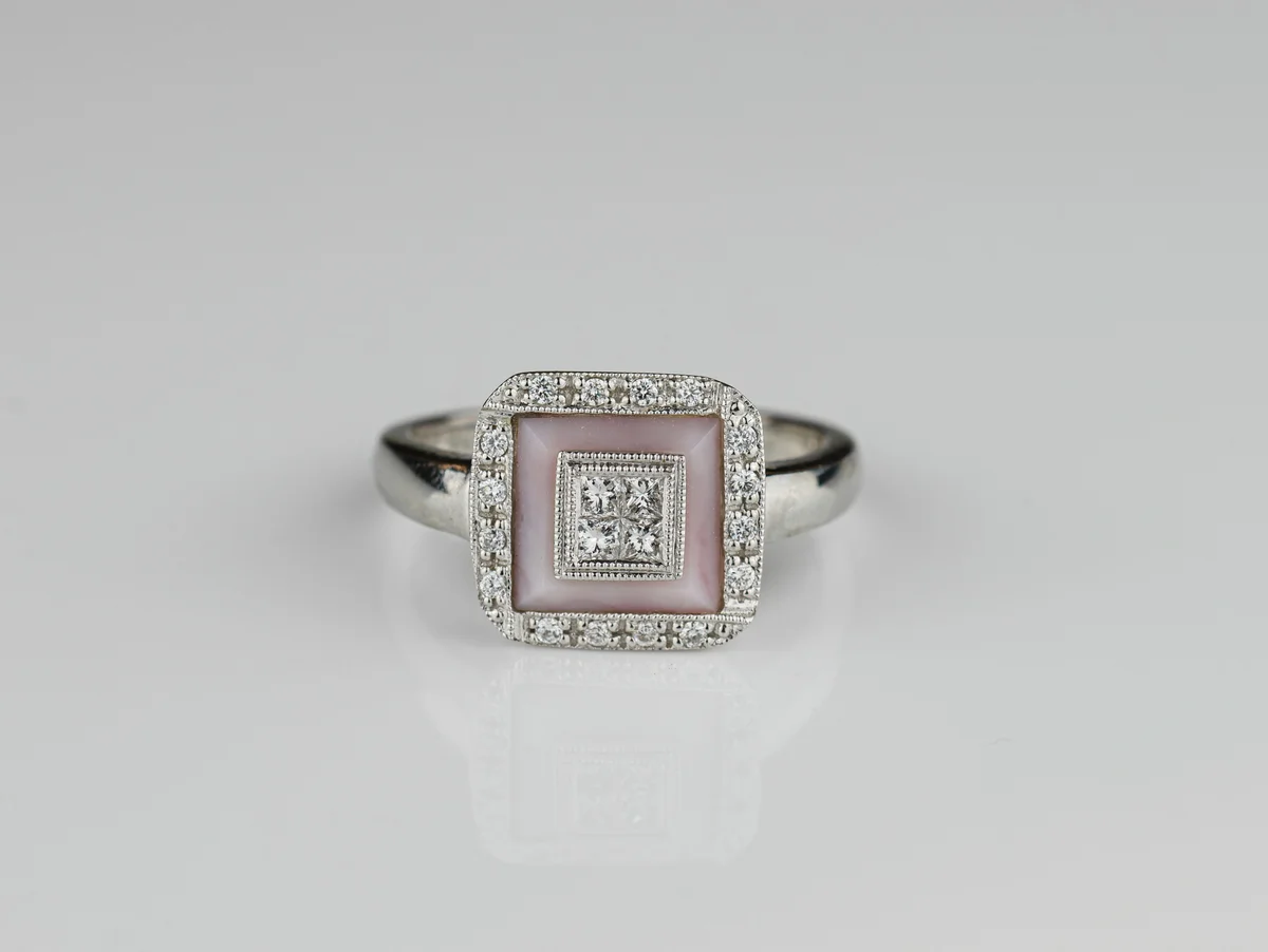African Opal & Diamond Halo Ring in 18ct White Gold