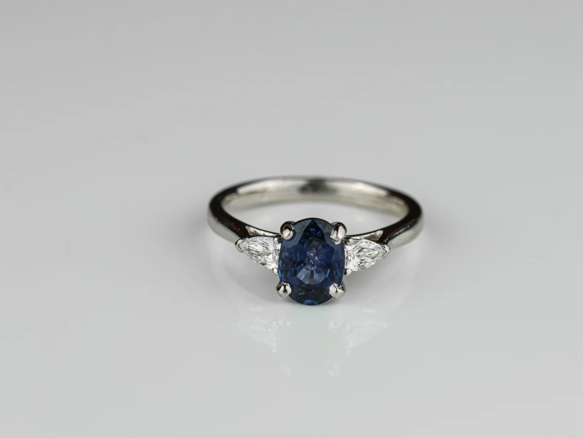 Sapphire & Diamond Three Stone Ring in 18ct White Gold