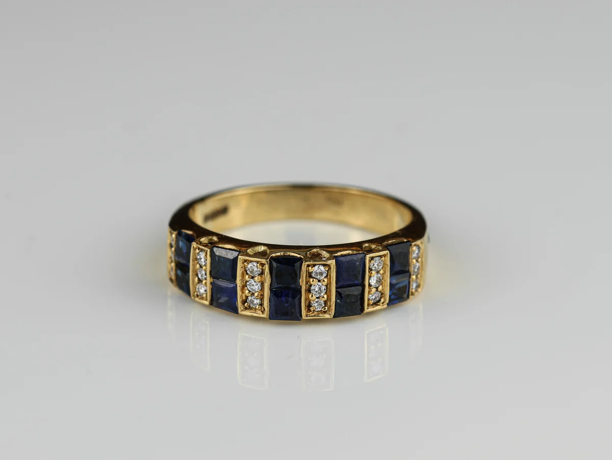 Sapphire & Diamond Half Eternity Ring in 18ct Yellow Gold