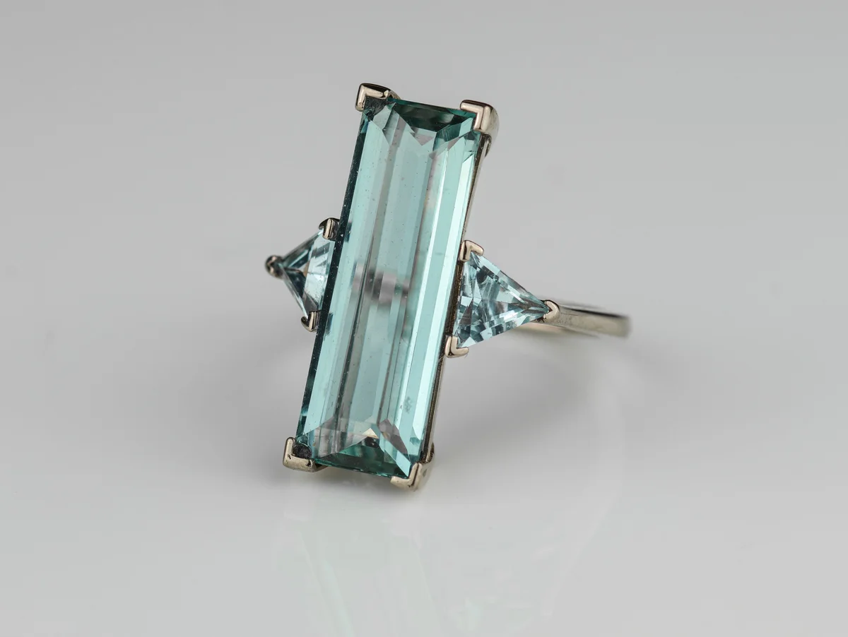 Contemporary Aquamarine & Tanzanite Trilogy Ring in 18ct White Gold