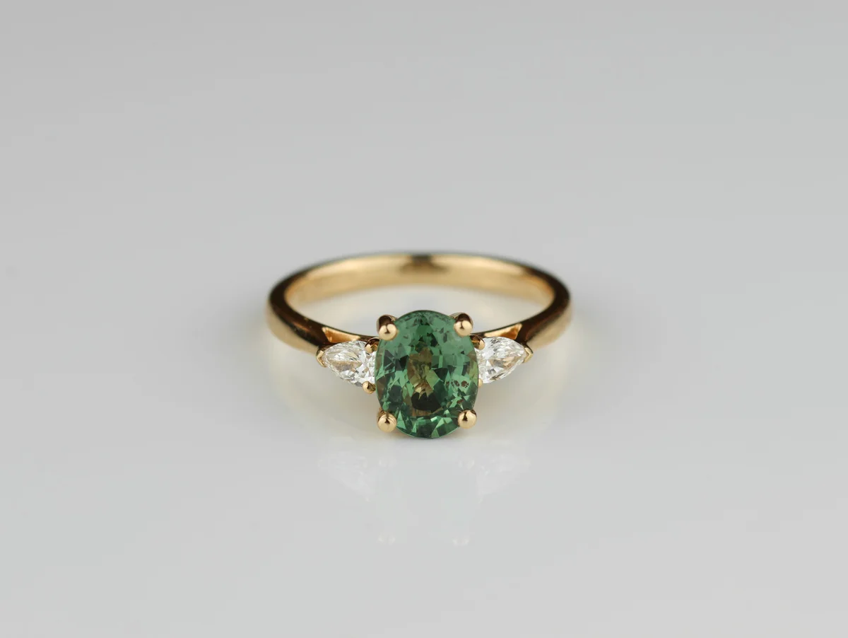 Tourmaline & Diamond Three Stone Ring in 18ct Yellow Gold