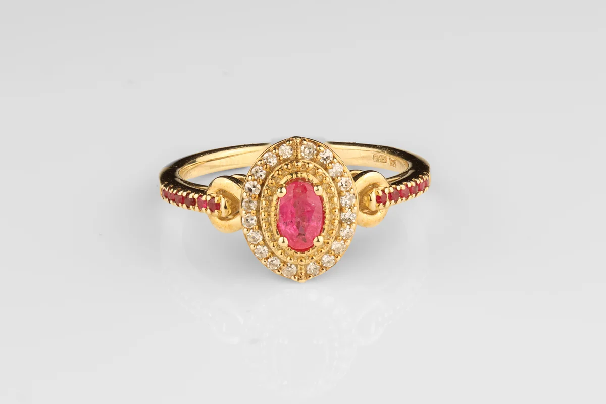 Ruby Halo Ring in 9ct Yellow Gold