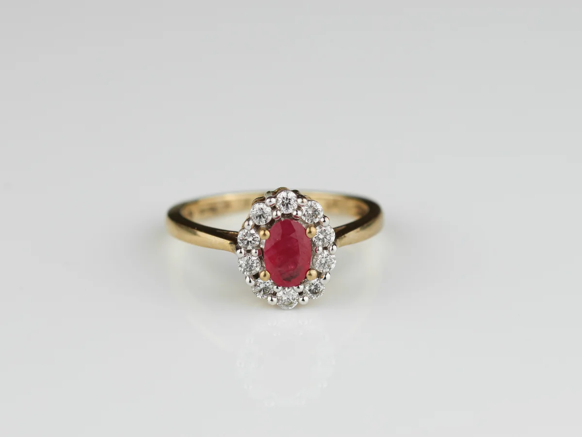 Ruby Halo Ring in 9ct Yellow Gold