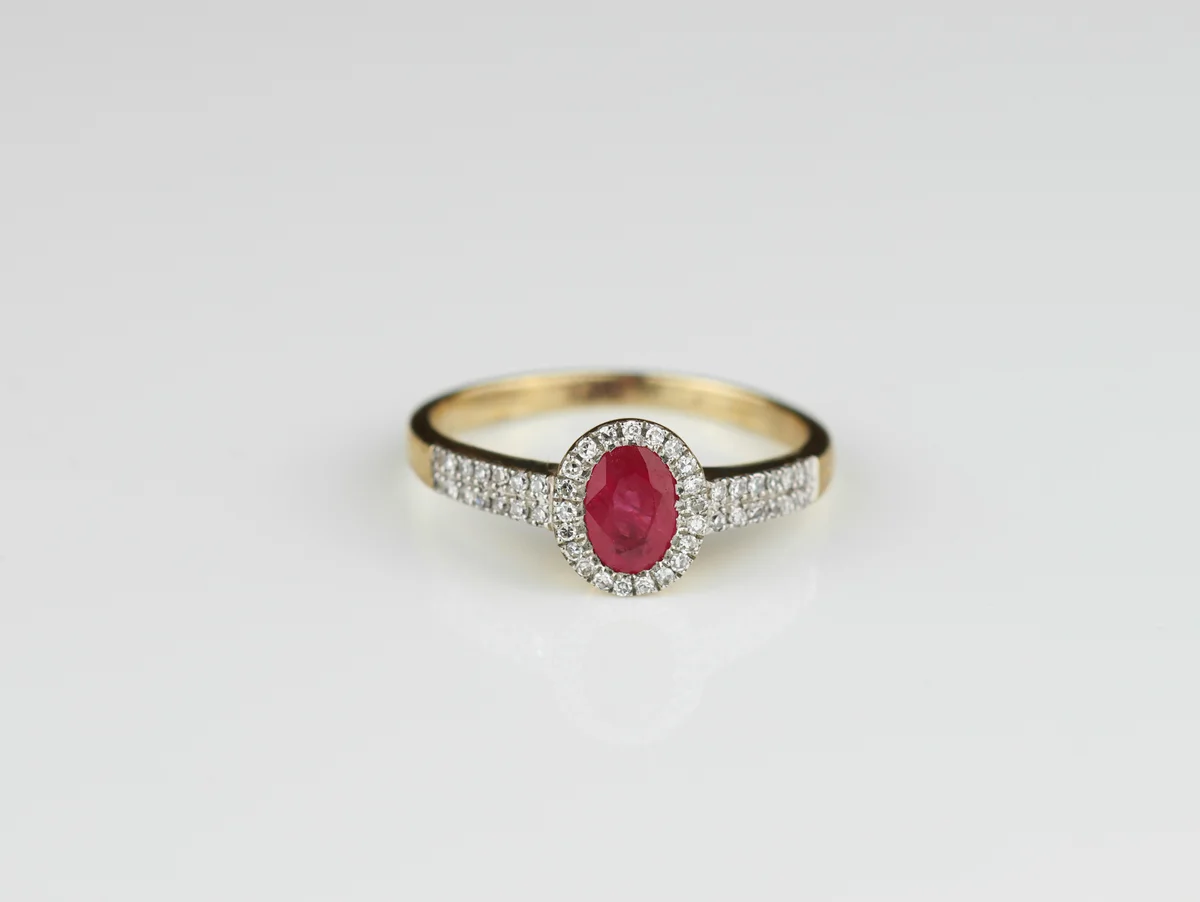 Ruby Halo Ring in 9ct Yellow Gold