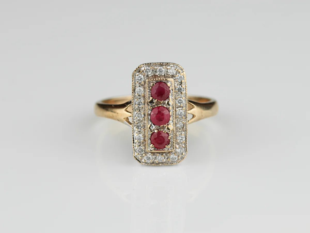 Ruby Halo Ring in 9ct Yellow Gold