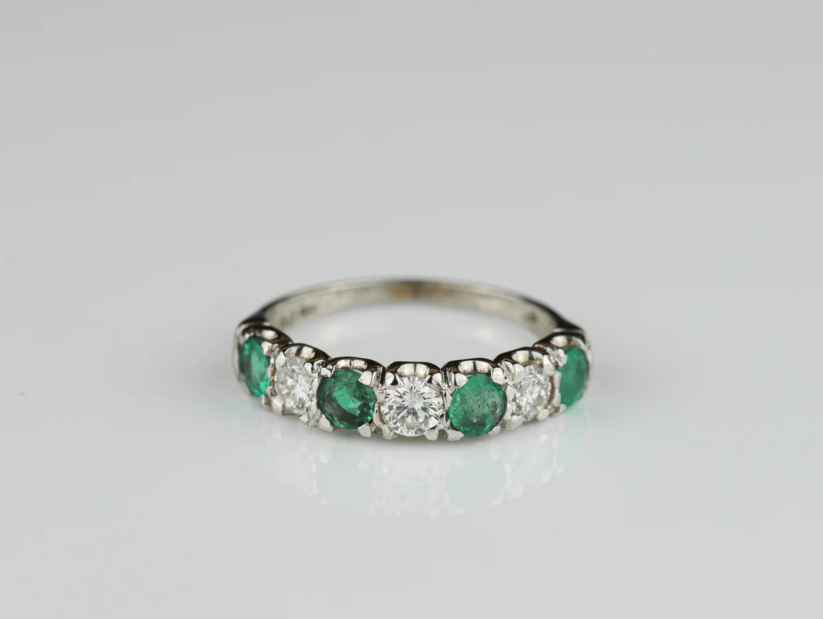 Emerald Half Eternity Ring in 9ct White Gold