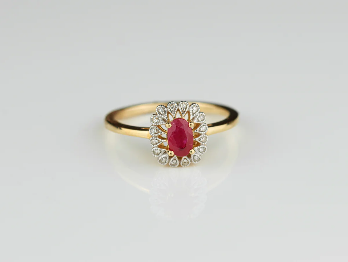 Ruby Halo Ring in 14ct Yellow Gold