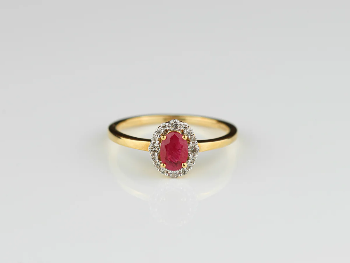 Ruby Halo Ring in 18ct Yellow Gold