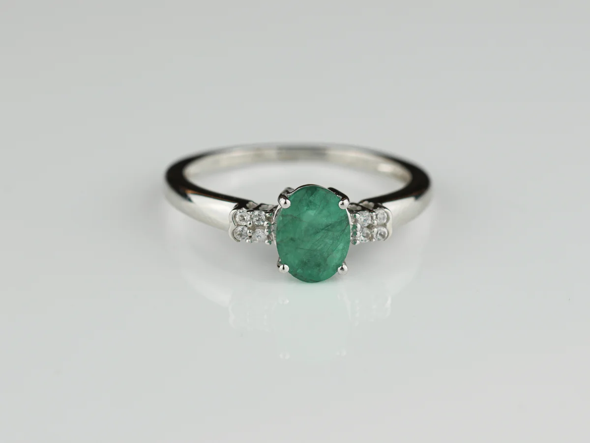 Emerald Solitaire Ring in 10ct White Gold