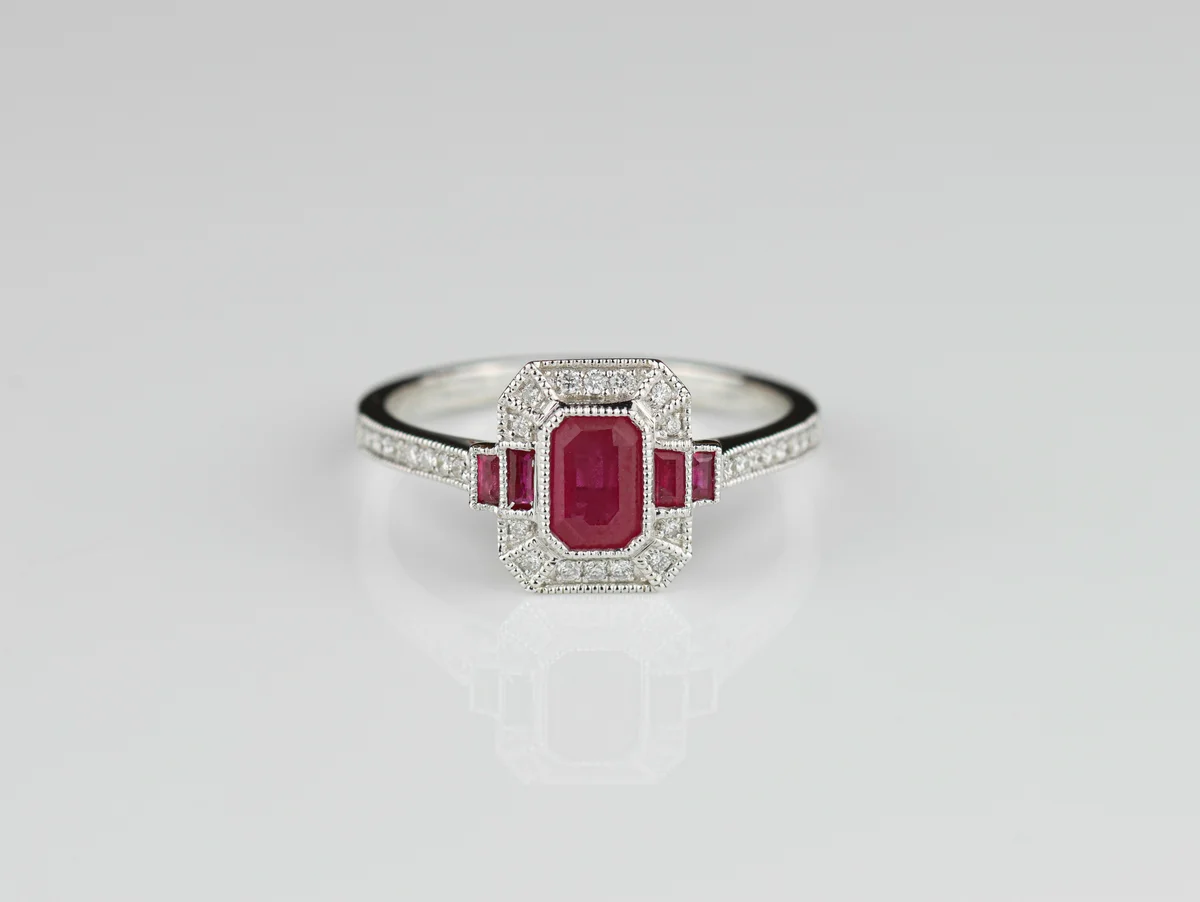 Ruby Halo Ring in 18ct White Gold