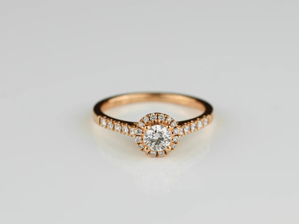 Diamond Halo Ring in 18ct Rose Gold