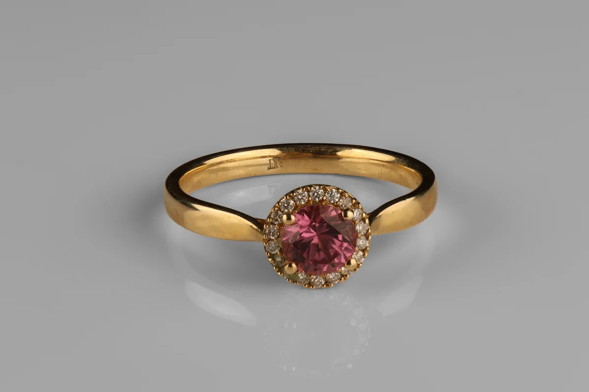 Taurmaline Ring Halo Ring in 9ct Yellow Gold