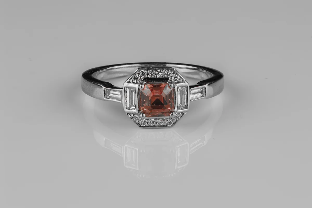 Padparadscha Sapphire Halo Ring in Platinum