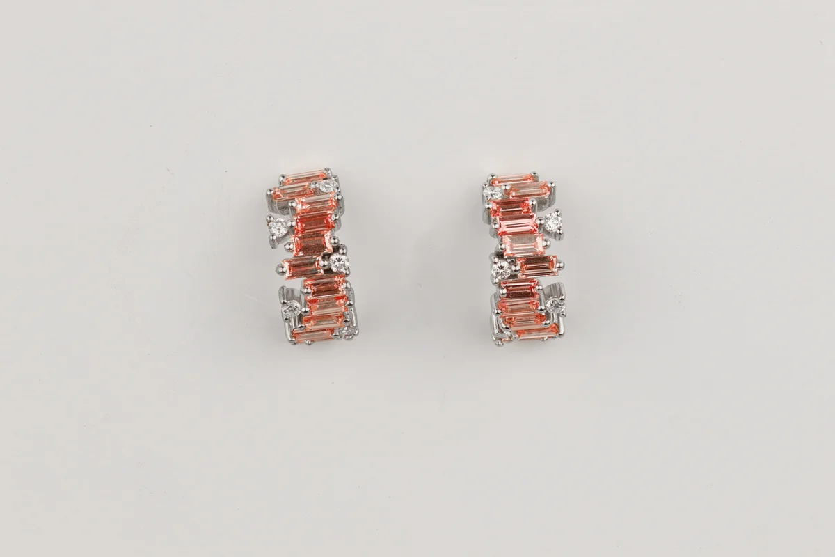 Pink Diamond Hoop Contemporary Earrings in Platinum