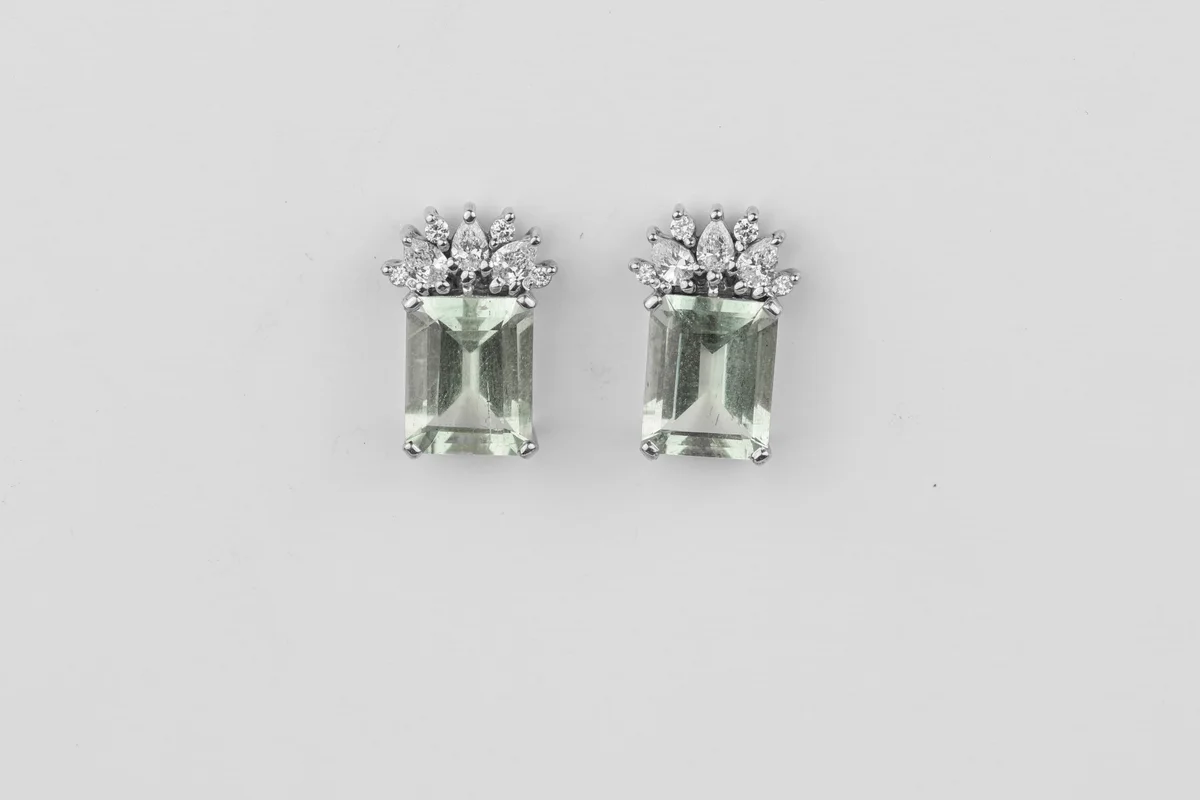 Aquamarine Stud Art Deco Earrings in 18ct White Gold