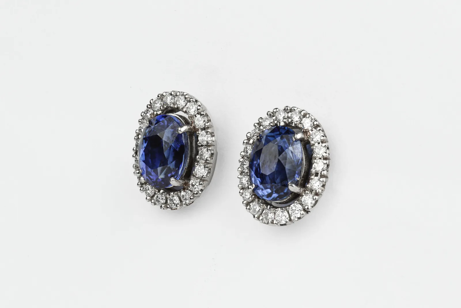Sapphire Halo Stud Earrings in Platinum