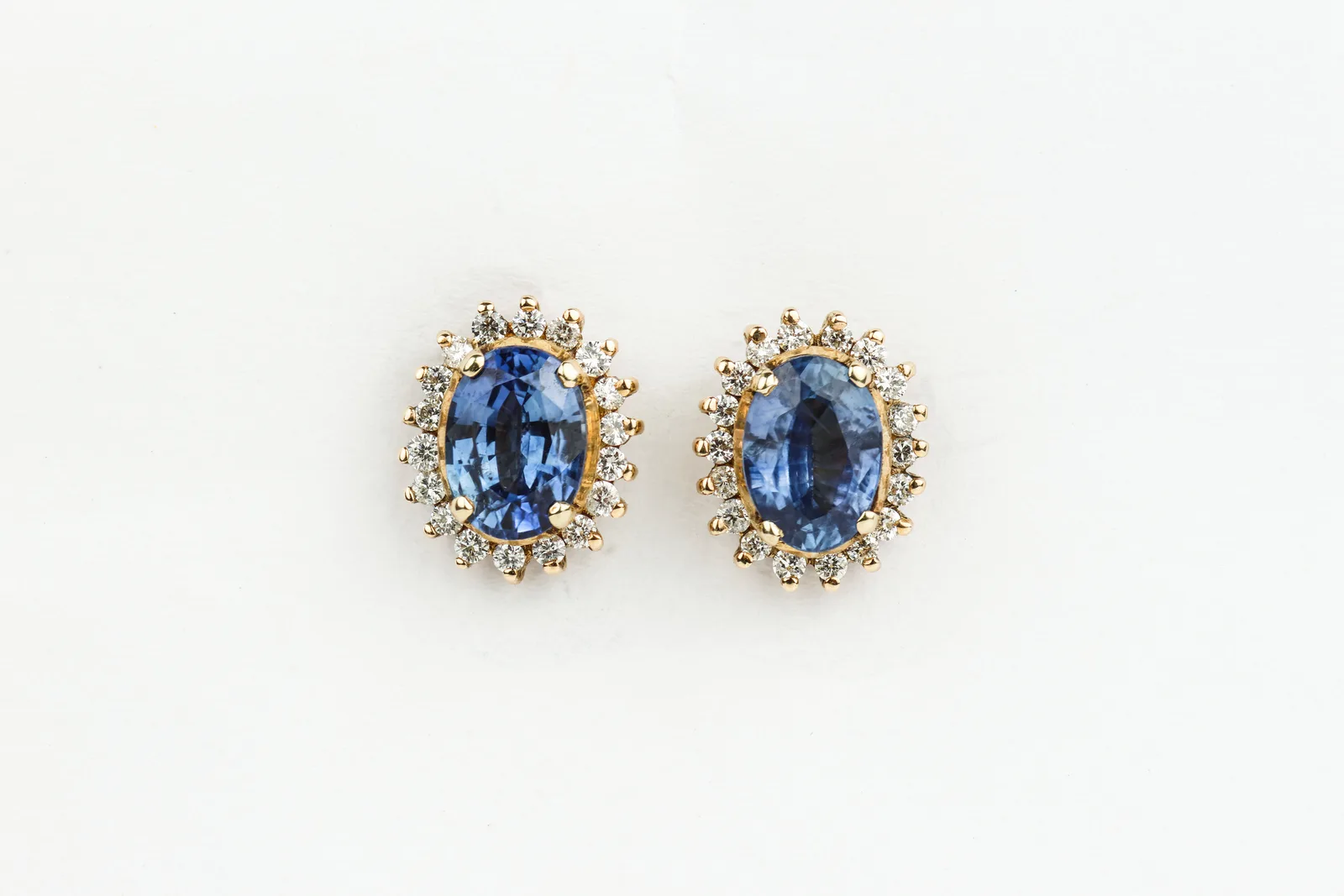 Sapphire Stud Halo Earrings in 18ct Yellow Gold