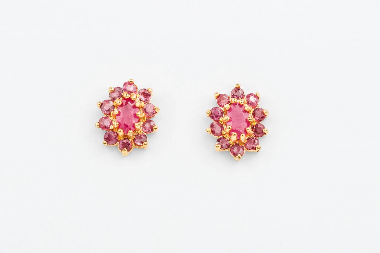 Ruby Stud Cluster Earrings in 9ct Yellow Gold
