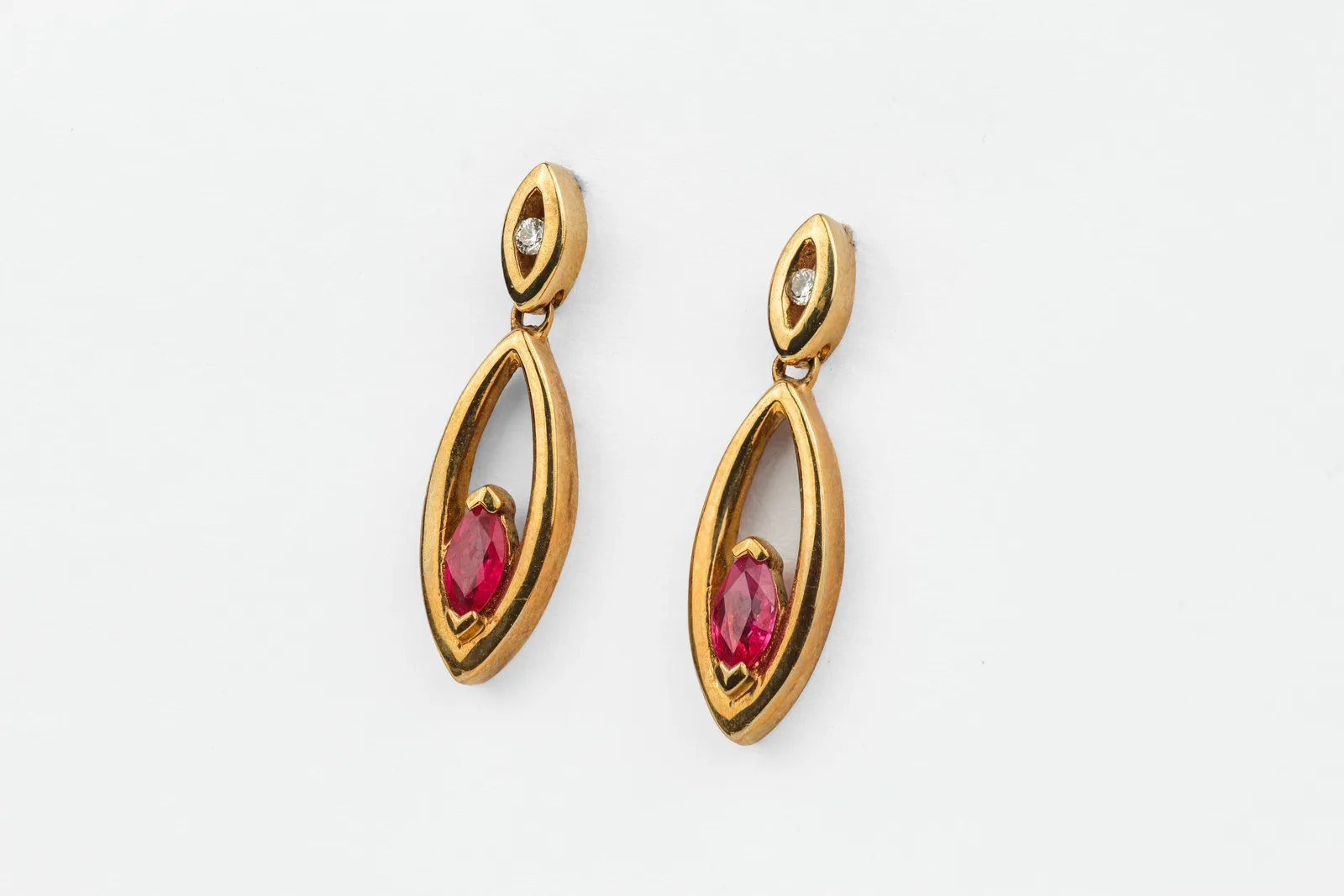 Ruby Drop Contemporary Earrings in 9ct Yellow Gold