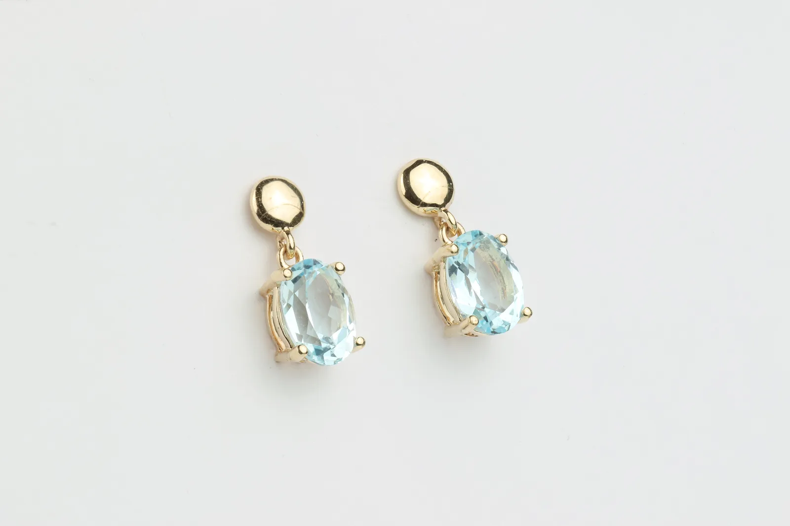 Blue Topaz Drop Earrings in 9ct Yellow Gold — view 2