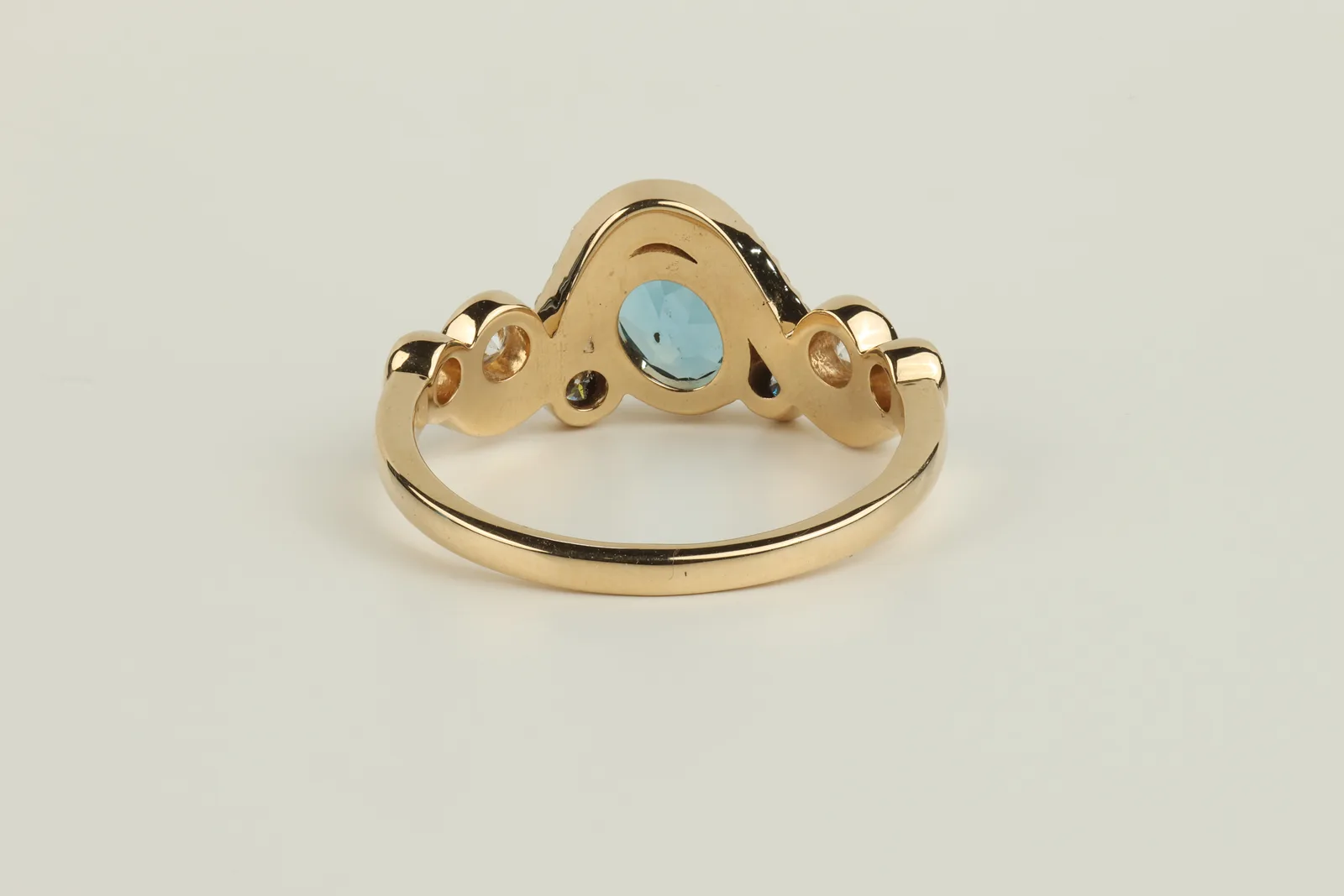 Blue Zircon Shoulder Set Ring in 18ct Yellow Gold — view 4