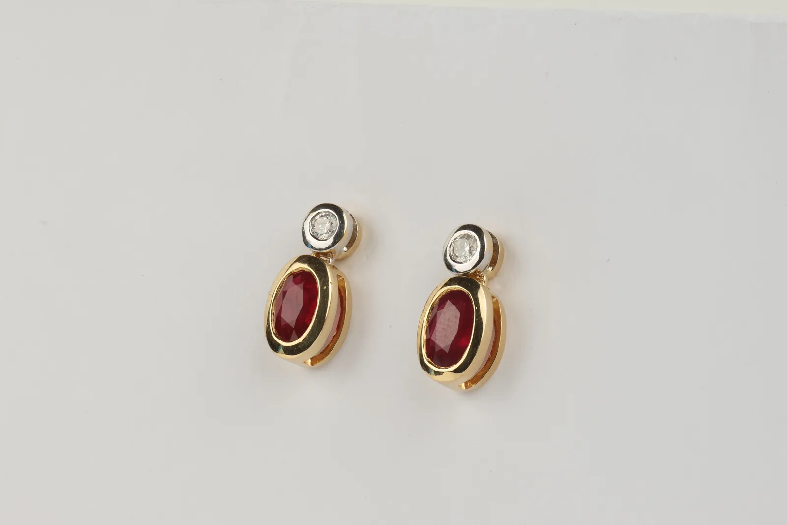 Ruby & Diamond Drop Earrings in 18ct Yellow Gold — view 2