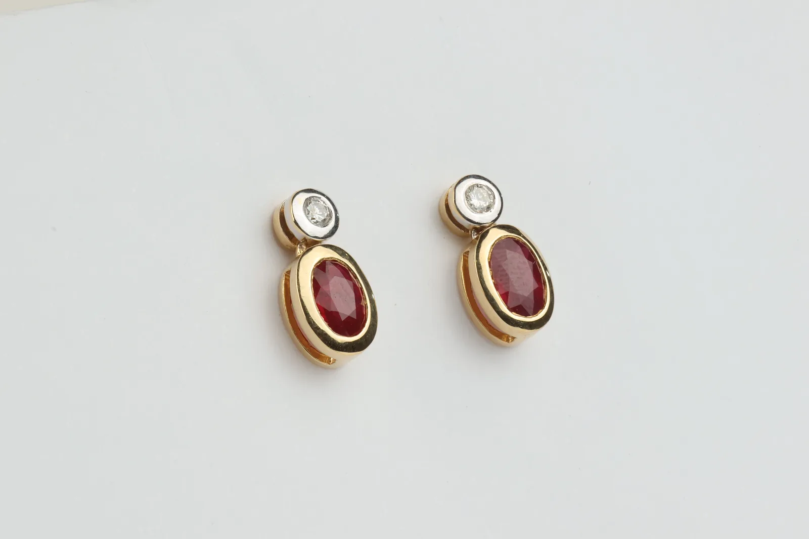 Ruby & Diamond Drop Earrings in 18ct Yellow Gold — view 3