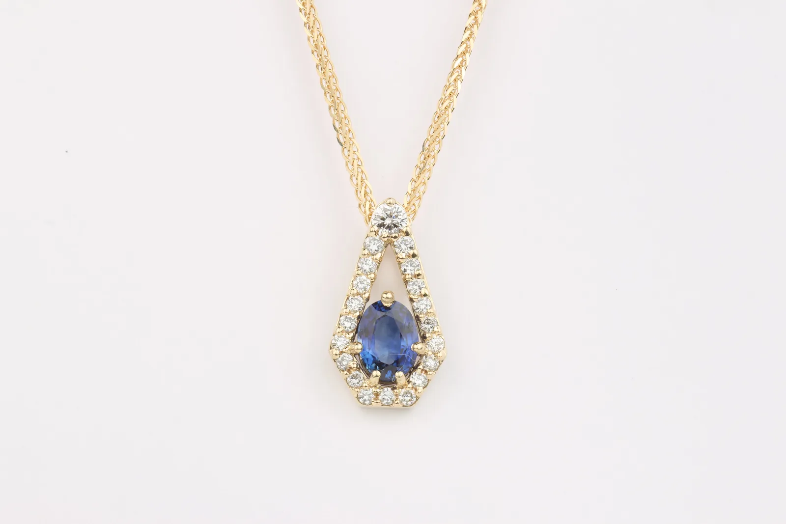 Sapphire & Diamond Drop Pendant in 9ct Yellow Gold