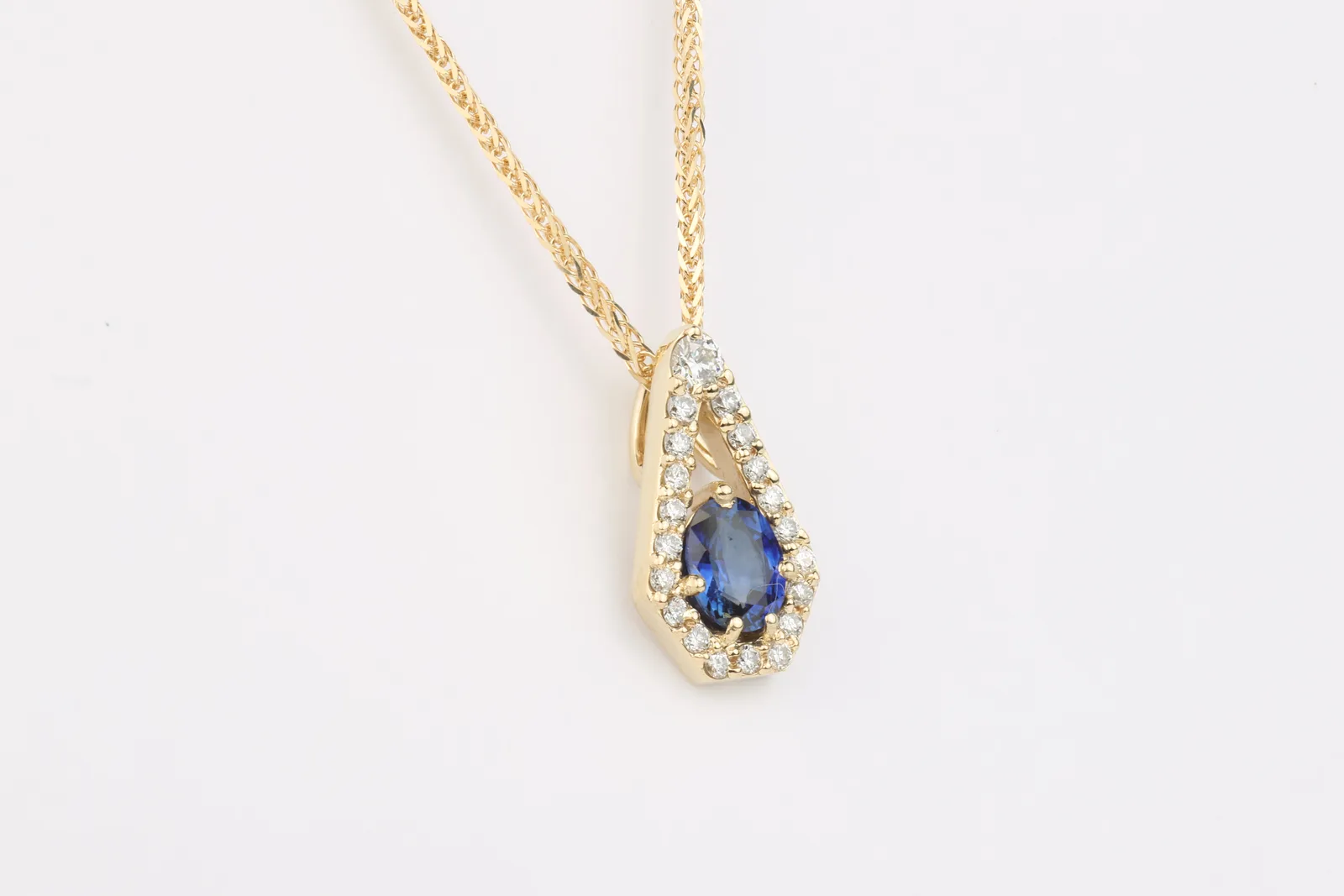 Sapphire & Diamond Drop Pendant in 9ct Yellow Gold — view 2