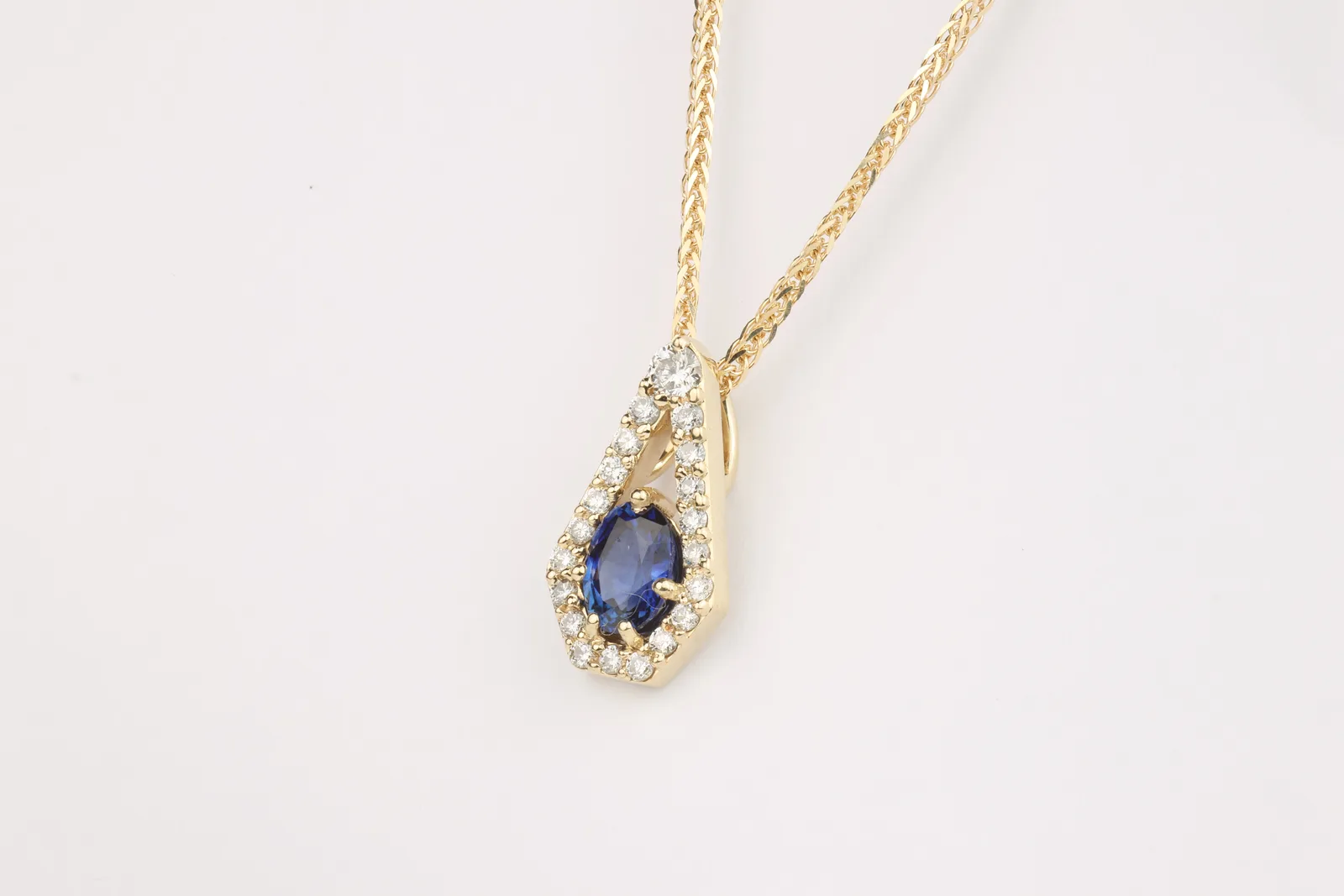 Sapphire & Diamond Drop Pendant in 9ct Yellow Gold — view 3