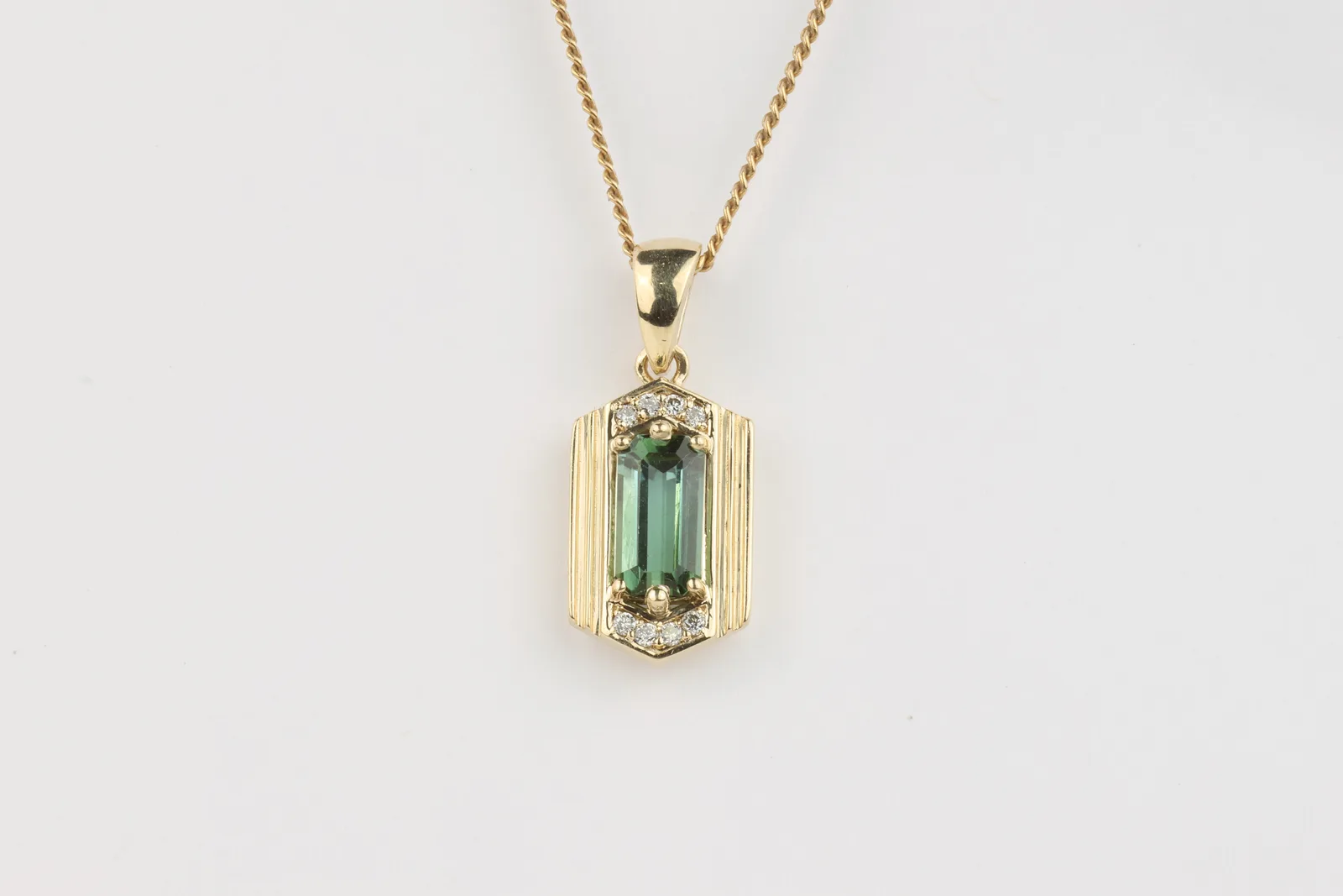 Green Tourmaline & Lab Diamond Pendant in 9ct Yellow Gold