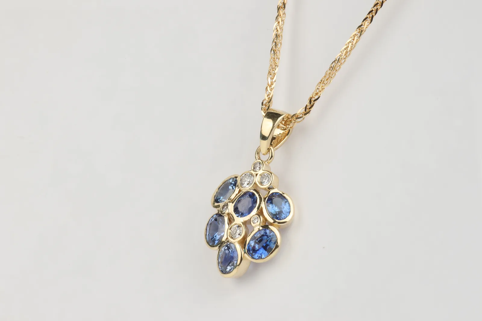 Sapphire Cluster Pendant in 9ct Yellow Gold — view 2